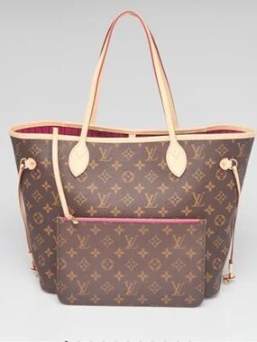 Louis Vuitton Monogram Neverfull Tote in Brown with Pink Accents